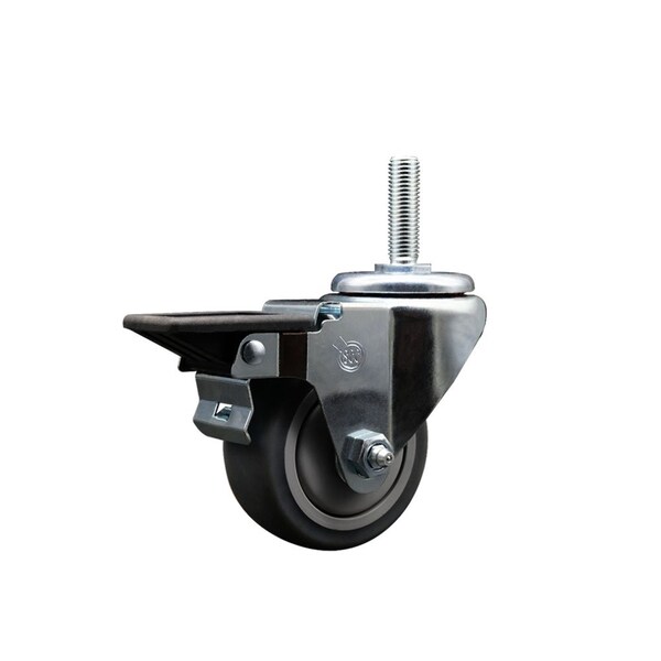 3 Inch Thermoplastic  Rubber Wheel Swivel 58 Inch Threaded Stem Caster with Brake SCC